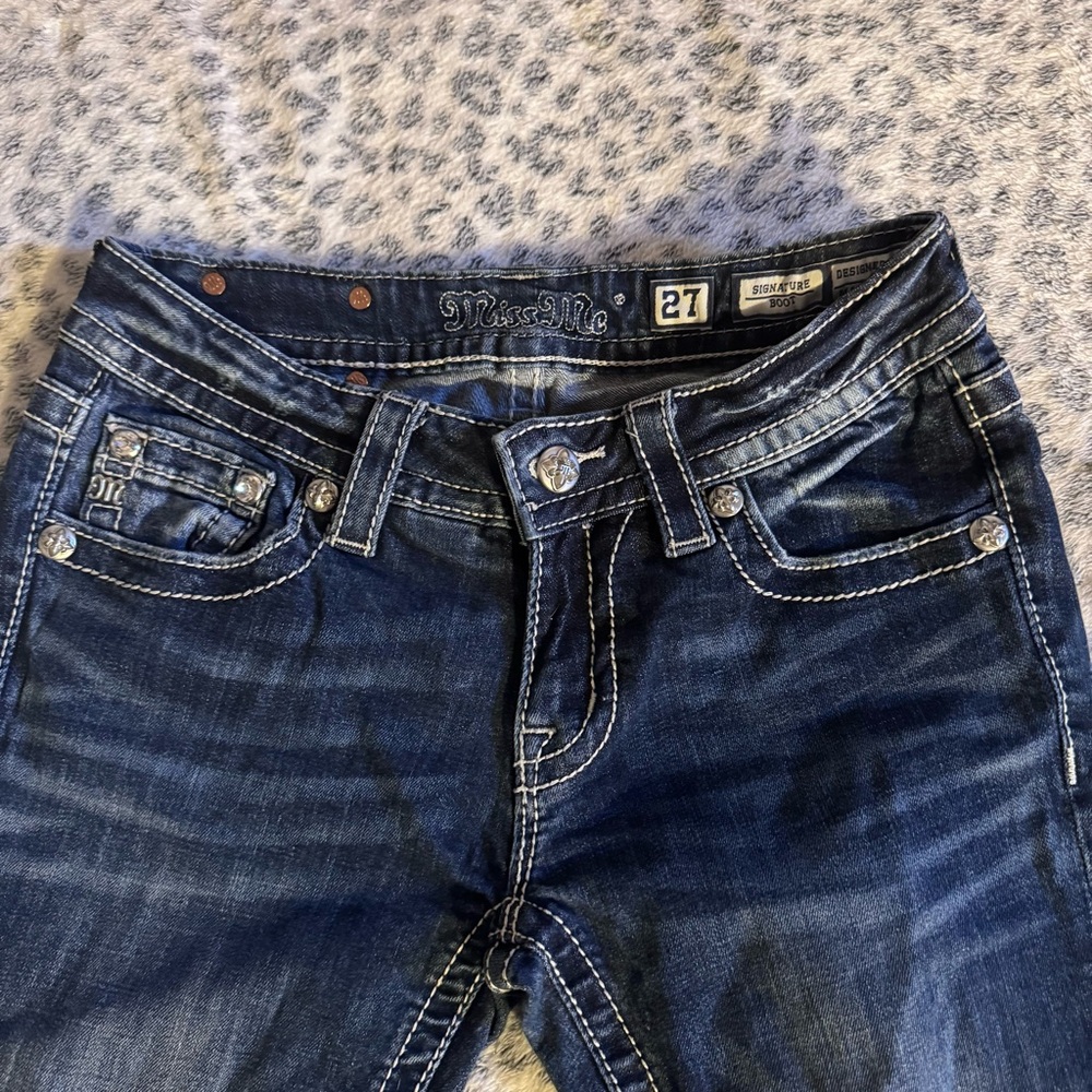 Miss Me Women's Blue Flared Jeans bootcut Sz 27 (size 4) concert festival biker - Picture 6 of 11